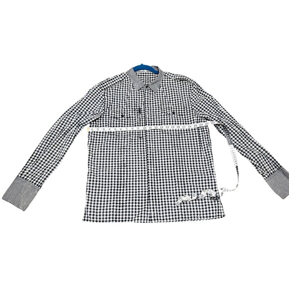 For All Mankind Men's Gingham Checkered Long Sleeve Shirt L Black & White - Picture 11 of 11